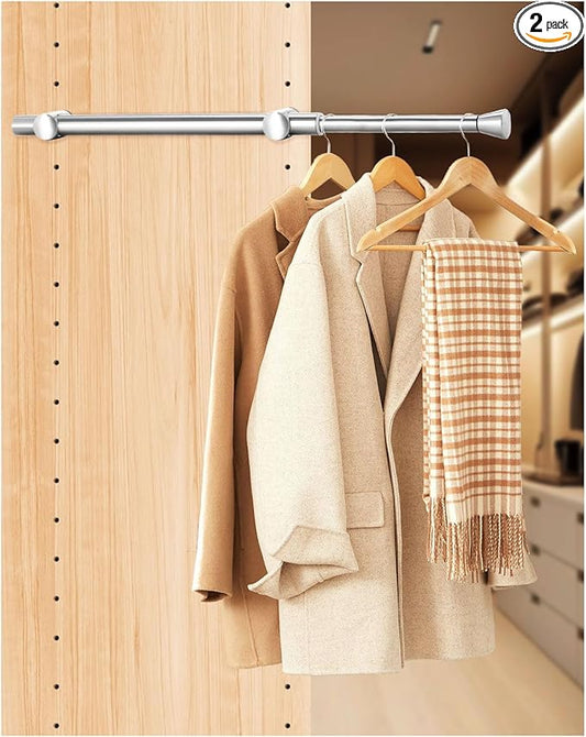12" Pull-Out Valet Rod for Closet Organization, Add Extra Hanging Space 304 Stainless Steel Closet Rods, Space-Saving Design for Small Closets,Silver 2 Pack