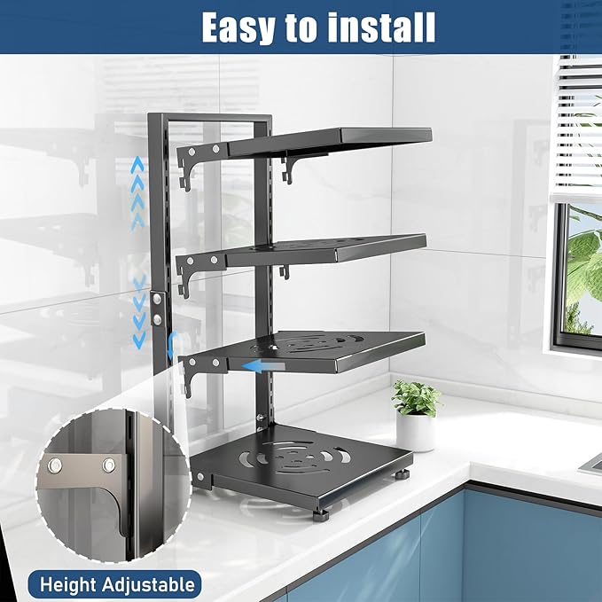 Pot Rack Organizers：CASONNIK 6+1-Tier Adjustable Heavy Duty Pan Organizer for Cabinet ，Multiple Use Modes，Pot Rack & Pan Rack for Kitchen Counter and Cabinet