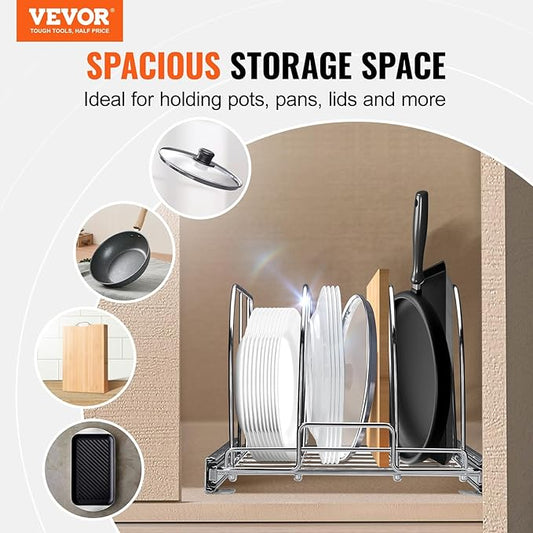 VEVOR Pan and Pot Rack, Expandable Pull Out Under Cabinet Organizer, Cookie Sheet Baking Pans tray Organization, Adjustable Wire Dividers, Steel Lid Holder for Kitchen Cabinet & Pantry Storage, 11.7"W