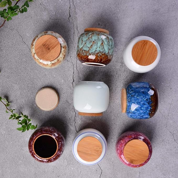 YYW Ceramics Tea Caddies Sugar Bowl Cereal Containers Storage Jars with Airtight Bamboo Lid for Food Storage Candy Cookie Buffet Coffee Oatmeal Tea Sugar Container (Khaki)
