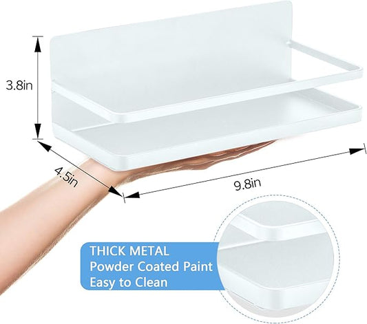 2 Pack - Magnetic Spice Rack, Fridge Organizer Shelf, Side Wall Refrigerator Storage for Spices, Utensils or Plates, Works as Towel Holder with Hooks, Organization for Home and Kitchen (White)