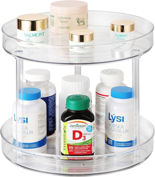 Amolliar 2 Tier 11" Lazy Susan, Rotating Turntable Organizer for Cabinet, Kitchen, Fridge, Countertop, Bathroom, Pantry Organizer Storage, Spice Spinner Rack for Condiment, Snack, Under Sink Organizer