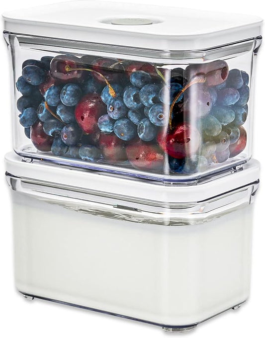 Premium Airtight Food Storage Containers, Rectangular 2PC(1.06qt), Smart One-Click Seal Lid, No Hinges, Patented Double Silicone Lining, 100% Leak Proof, BPA-FREE, Dishwasher, Microwave Safe