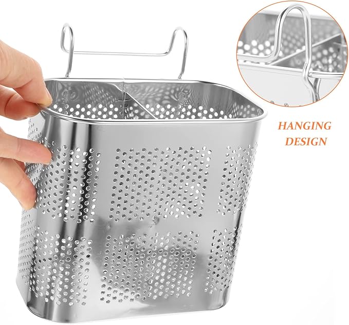 UPKOCH Upgrade Stainless Steel Chopsticks Holder with 2 Compartments for Kitchen Countertop - Drain Spout Utensil Drying Rack and Organizer for Spoons, Forks, and Knives
