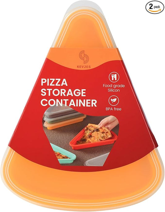 2-Pack Reusable Silicone Leftover Pizza Slice Storage Container with Air-tight Lids-BPA Free,Fits Single Slice up to 16”,Save Space,Refrigerator organizer(2 Yellow)