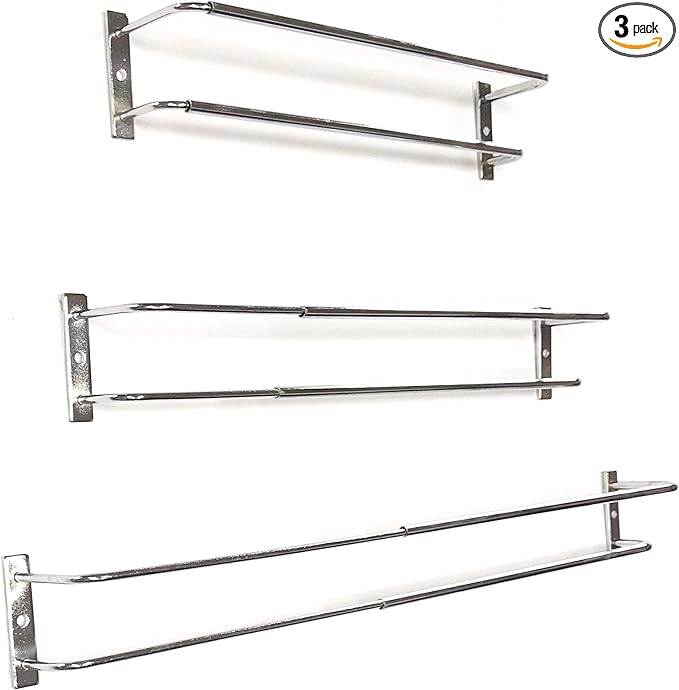 Expandable Rack (chrome, set of 3)-Mount on cabinet door/pantry/wall-Convenient storage for spices, K-cups, medications, acrylic paints & more-Great for use in kitchens, bathrooms & RV/campers