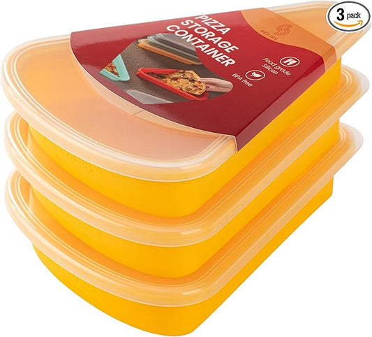 3sets Reusable Silicone Leftover Pizza Slice Storage Container with Air-tight Lids-BPA Free,Fits Single Slice up to 16”,Save Space,Refrigerator organizer(3 Yellow)