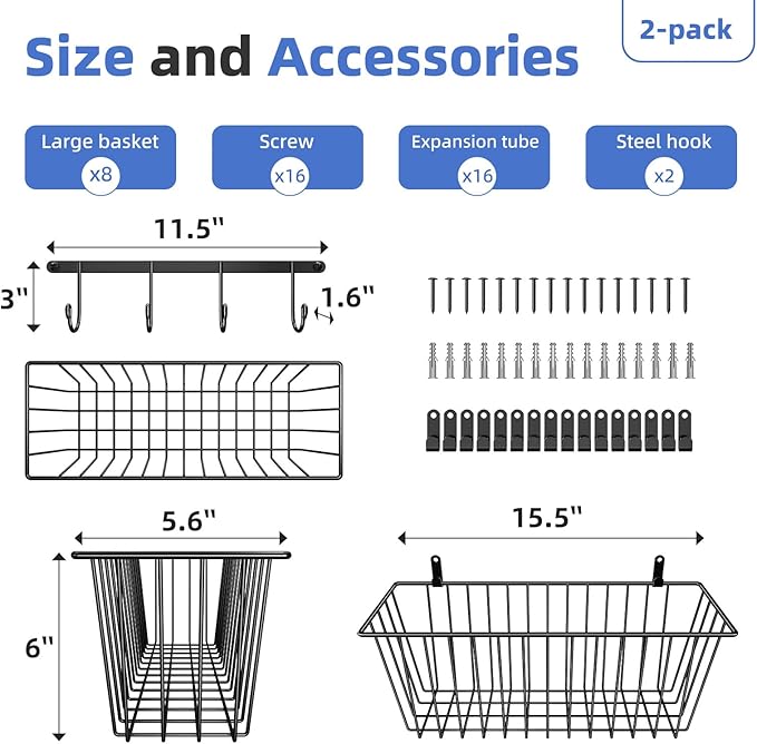 Simple Trending 8 Pack Spice Rack with 8 Hooks For Kitchen, Wall Mount Hanging Spice Organizer For Holds 192 Spice Jars,Bathroom or Pantry Door, Storage, Black
