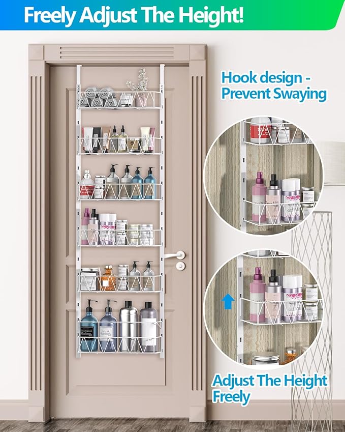 Over The Door Pantry Organizer, Pantry Organizers and Storage - 6-Tier Pantry Door Organizer, Over The Door Spice Rack for Kitchen, Bathroom, Bedroom Organization