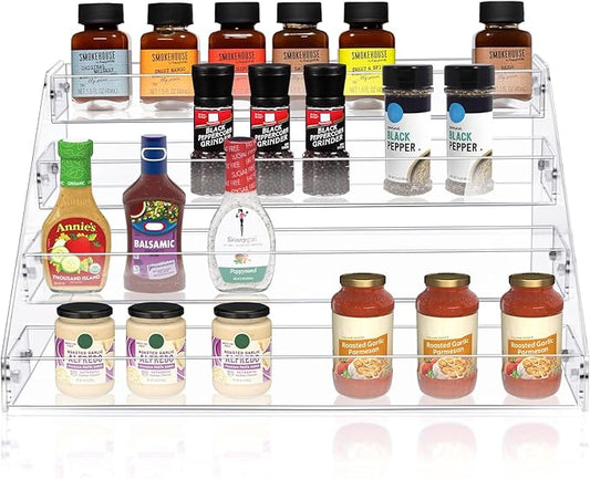Vowcarol 4-Tier Spice Rack Organizer, Seasoning Organizer, Clear Acrylic Vertical Spicer Holder Shelves for Countertop, Cabinet, Pantry, Kitchen Organization
