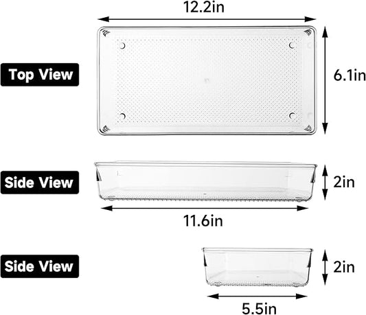 3 Pack Clear Plastic Drawer Organizer Tray Cutlery Utensil Makeups Drawer Organizers 12" X 6"
