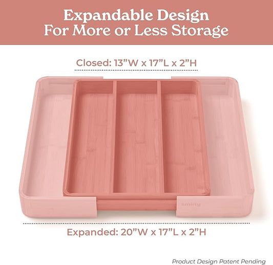SMIRLY Silverware Drawer Organizer – Bamboo Kitchen Drawer Organizer, Adjustable Utensil Holder and Cutlery Tray, Drawer Dividers for Flatware and Kitchen Utensils