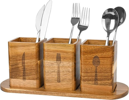 GEHE 3Pcs Silverware Caddy for Patry, Utensil Holder for Countertop, Silverware Holder Flatware Organizers with tray, Kitchen Utensil Organizers for Forks, Spoons, and knives