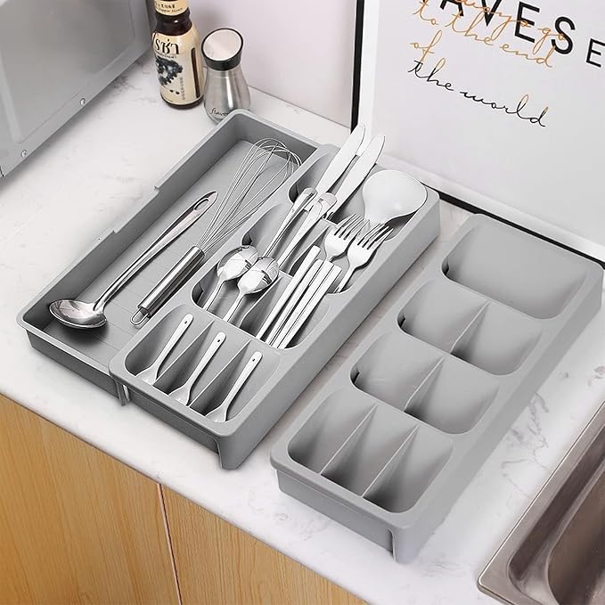 EOOXEKFX Weiliya UNRRZLCA Kitchen Drawer Organizer Tray,Drawer Organiser,Cutlery Tray,Expandable Utensil Tray for Kitchen,Compact Plastic Storage Organisation for Spoons