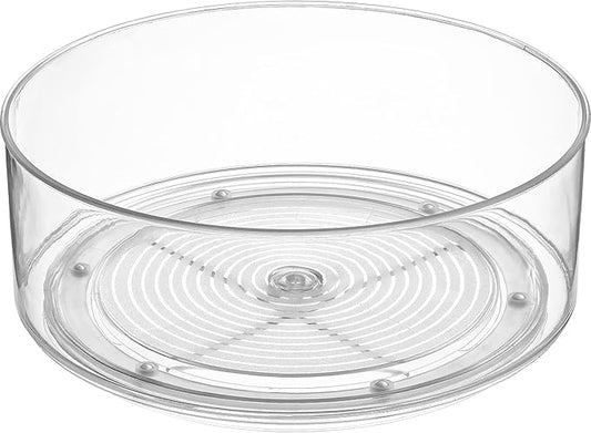 Home Intuition Round Plastic Clear Lazy Susan Turntable Food Storage Container for Kitchen (9" Round, 1 Pack)