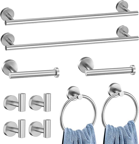 10-Piece Brushed Nickel Towel Bar Set,Bathroom Hardware Accessories Set,23.6 Inch Towel Bar-Towel Racks Set,Stainless Steel Wall Mounted Brushed Towel Holder Set