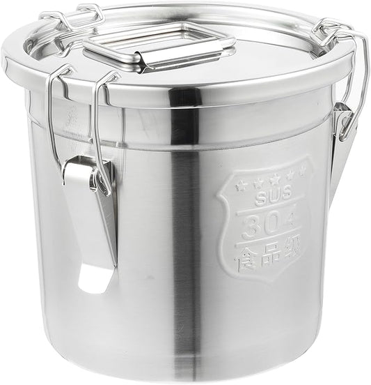 DYNAMI 304 Stainless Steel Containers With Lid,202oz Flour Containers Airtight Canister for Kitchen,Metal Canisters Bucket Milk Jug Coffee Bean Cookies Canisters with Locking Clamp (6L/1.6Gal)