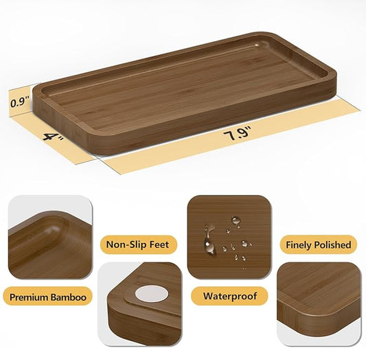 Weenson Small Bathroom Vanity Tray for Countertop Makeup Perfume Jewelry Decor Candle Keys, Bamboo Kitchen Tray for Soap Dispenser Spice, Small Toilet Tray for Sink 7.9" L x 4" W x 0.79" H Brown