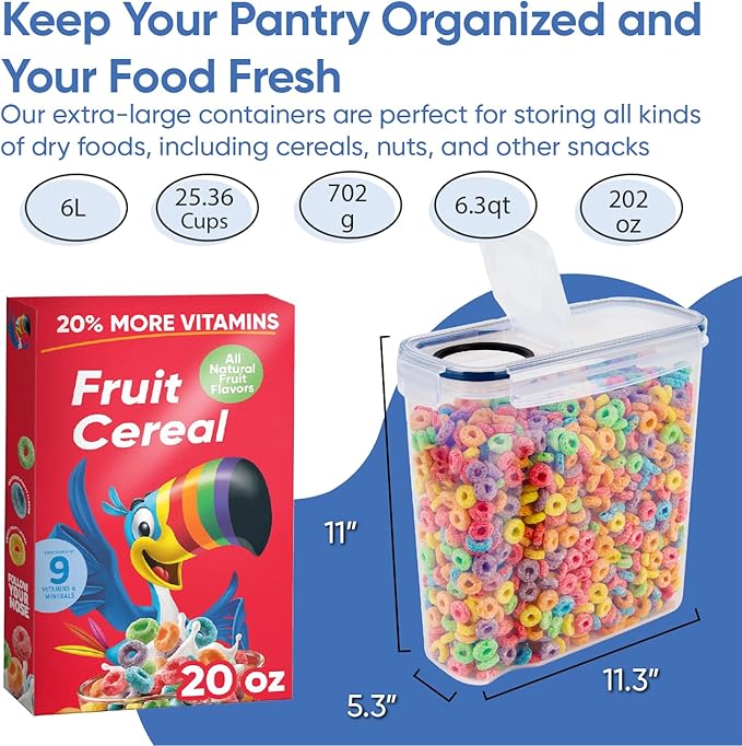 Chef's Path Airtight Food Storage Containers - Set of 2 (6 Liters) for Kitchen & Pantry - BPA Free for Rice, Cereal, Flour, Sugar - Bulk Food Storage - Big Cereal Container - Cereal Container Storage