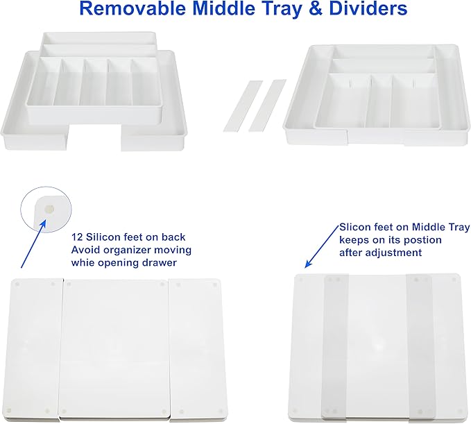 Simple Houseware Expandable Kitchen Drawer Flatware Organizer, White