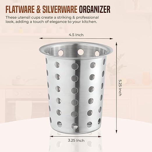 OCS Parts Stainless Steel Utensil Drying Cups | Stainless Steel | Perforated Kitchen Flatware and Silverware Holder
