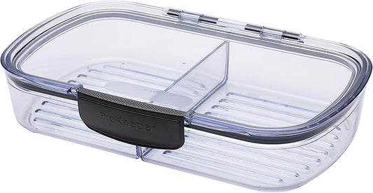 Progressive Prokeeper + Deli Storage Set: Air-Tight Silicone Sealed Containers w Grooved Bottom, Dry Erase Lid, BPA-Free, Stackable, Keeps Meats & Cheeses Fresh Longer, PKS-710C Split Deli 1.6L