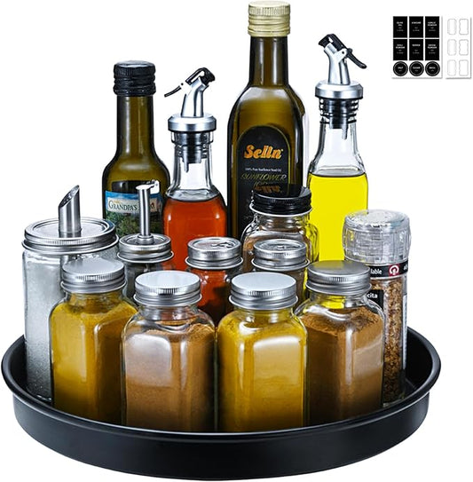 Amolliar 12" 1 Pack Black Lazy Susan Turntable Organizer, Metal Spice Organization for Cabinet, Kitchen, Fridge, Countertop, Makeup, Pantry Organizer and Storage, Non-Skid Rack, Under Sink Organizer
