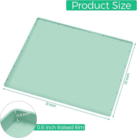 TRZZ Silicone Waterproof Under Sink Mat 31" x 22", Drip Tray and Cabinet Liner for Kitchen and Bathroom, Prevents Water Damage and Organizes Cabinets (Mint Green)
