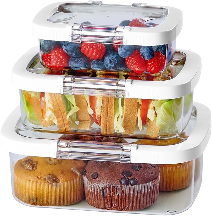 Felli Duo Loc Lunch Meal Prep Containers Microwave Safe Tritan Plastic BPA FREE, Leak Proof Food Storage Container for Leftovers Kitchen Fridge Freezer, Reusable On the Go Travel Box (Beginner 3pk)