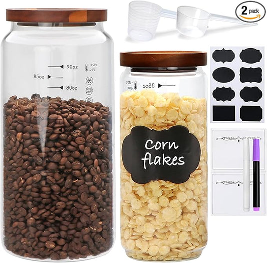 100 oz Glass Storage jars with Airtight Lids, Cereal Containers Storage,Large Glass Storage Jars for Pantry Organizationfor Flour, Coffee Beans, Rice, Tea, Biscuits, Sweets, Wedding, Pack of 2
