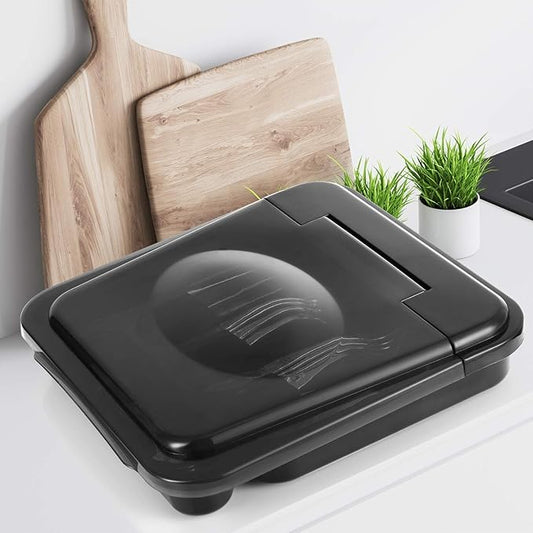 Flatware Plastic Tray with Hinged Lid, Kitchen Cutlery and Utensil Holder Organizer, 5 Compartment Silverware Storage Bin with Attached Cover Top