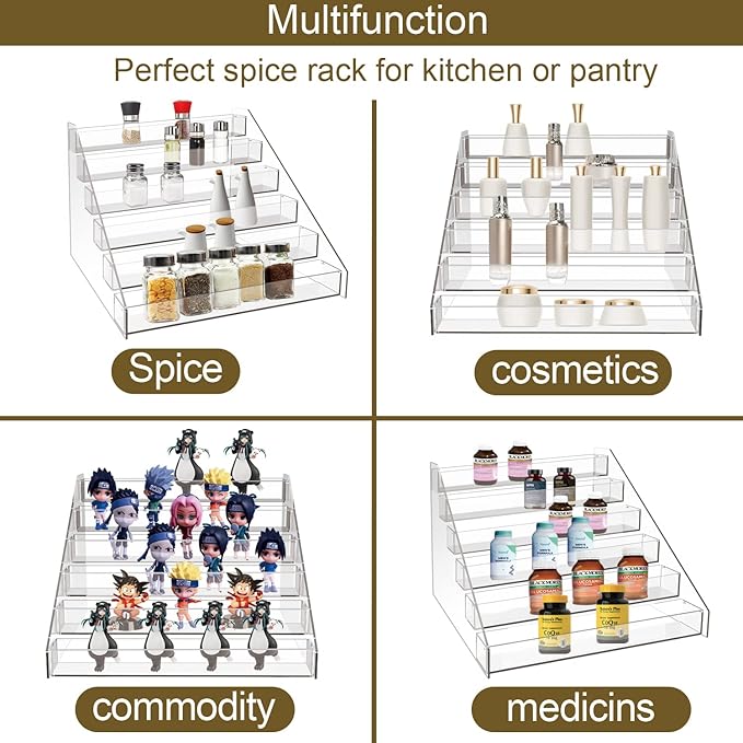 WUIVIUT Spice Rack Organizer For Cabinet, Acrylic Tier Spice Shelf Can Storage Organizer for Kitchen Pantry Countertop