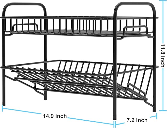 HengLiSam Spice Rack Organizer for Countertop, Heavy Duty Full Solid Metal Kitchen Shelves, 2 Tier Liquor Shelves Freestanding Holder Storage for Kitchen Cabinet Pantry Bottle Rack for Bathroom, Black