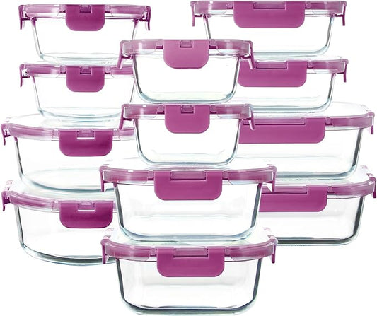C CREST 12 Piece Meal Prep Glass Containers Set with Lids, Ideal for Food Storage and Freshness, Assorted Sizes and Shapes for Ultimate Organization