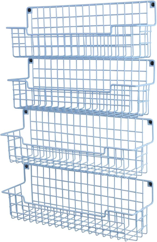 Wall Mount Spice Rack Organizer for Kitchen Cabinet Door, Pack of 4 Hanging Space-Saving Racks, Light Blue