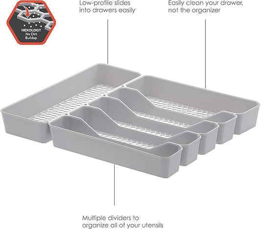 Spectrum Diversified Hexa Drawer Organizer Tray Modern Kitchen Cutlery, Utensil, Silverware Holder Caddy, 6 Dividers Cabinet Storage, 13 x 16, Stone Gray