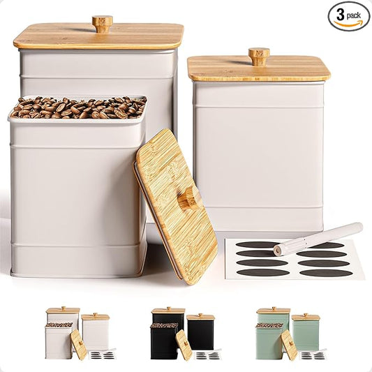 Kitchen Canisters for Countertop Set of 3 with Customizable Chalkboard Labels & Marker Pen - Big Iron Kitchen Canisters with Airtight Lids - White Canister Set - Flour and Sugar Containers Farmhouse