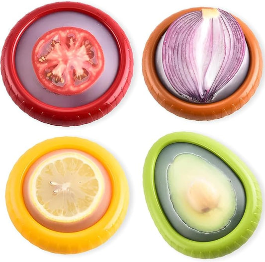 Avocado Saver and Tomato Holder - Set of 4 Reusable Storage Containers for Fridge - Ideal for Garlic, Onions, Lemons, and Potatoes