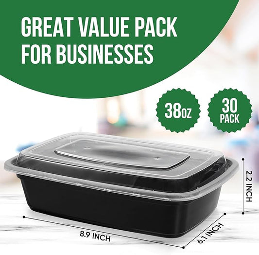 Meal Prep Containers Reusable - 38oz 30 Pack Meal Prep Containers With Lids Microwavable, Freezer Safe Food Prep Containers, Disposable To Go Containers