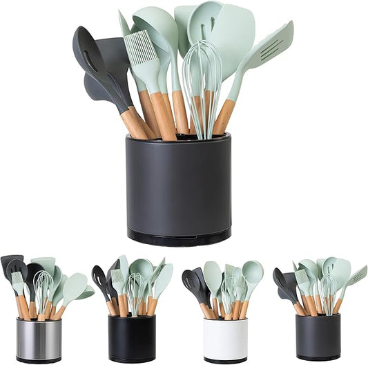 Utensil Holder,Kitchen Utensil Holder For Counter,Rotating Silverware Organizer Cooking Flatware Spoon Spatula Tool Cutlery Container Stainless Steel Caddy