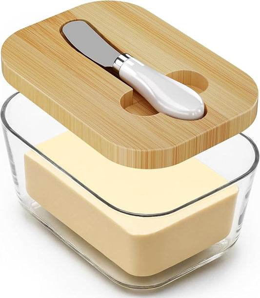 XCC Large Glass Butter Dish with Lid, Upgraded the Capacity to Holds 1lb of Butter, Butter Keeper with Knife for countertop and Double High-quality Silicone Seal, Kitchen Decor and Gifts