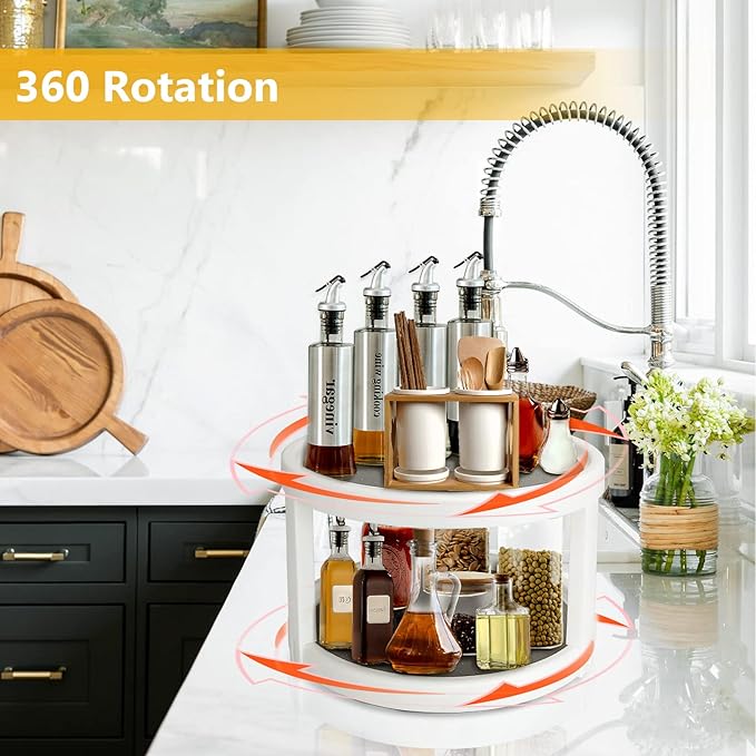 2PCS Non-Skid Cabinet Lazy Susan Turntable 10 Inch, 360 Degree Rotating Kitchen Spice Rack Spinning 2 / Two Tier Lazy Susan Turntable Organizer, Pantry Countertop Vanity Bathroom Display Stand
