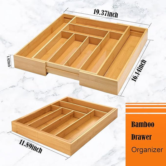 Expandable Bamboo Silverware Drawer Organizer for kitchen, bamboo drawer organizer of 8 Compartments, Flatware and Kitchen Utensils organizer(Natural)