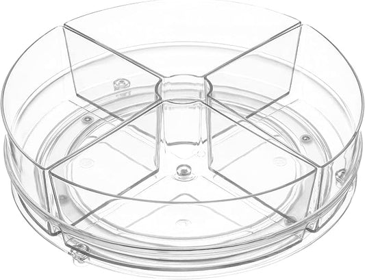 Home Intuition Round Plastic Lazy Susan Turntable Food Storage Container for Kitchen (4 Removable Bin, 2 Pack)