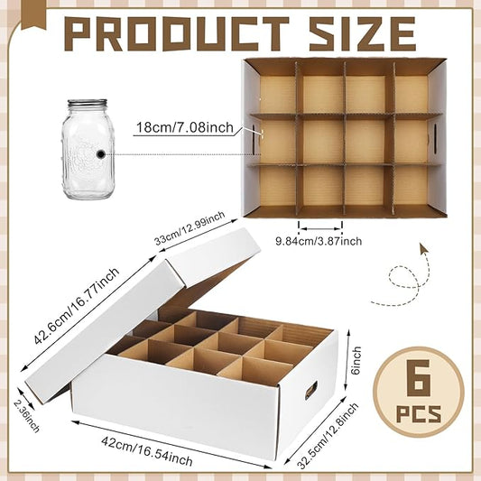 6 Pieces Mason Jar Storage Boxes 16 oz Canning Boxes with Handles and Dividers Stackable Mason Jar Storage Containers Canning Organizer for Stacking (White)