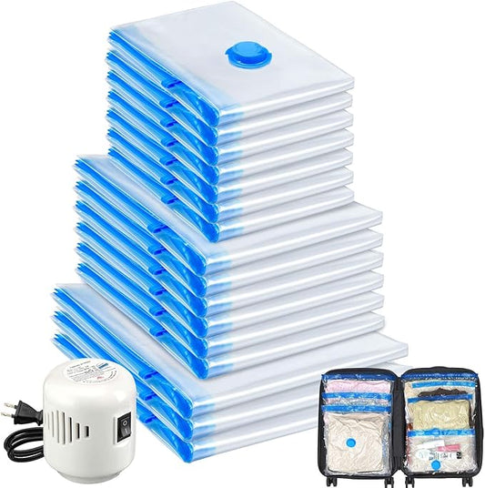16 Pack Travel Vacuum Storage Bags with Electric Pump, Vacuum Seal Bags for Clothing, Vacuum Sealer Bags for Luggage, Travel Essentials