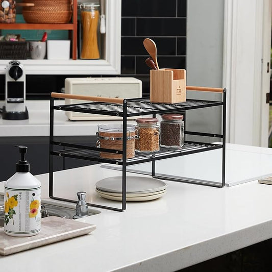 2 Tier Large and Wide Countertop Shelves - Pantry Organizers and Storage - Kitchen Shelves Organizers for Counter,Cabinet, Shelf Cupboard - Spice Rack Organizer (Large)