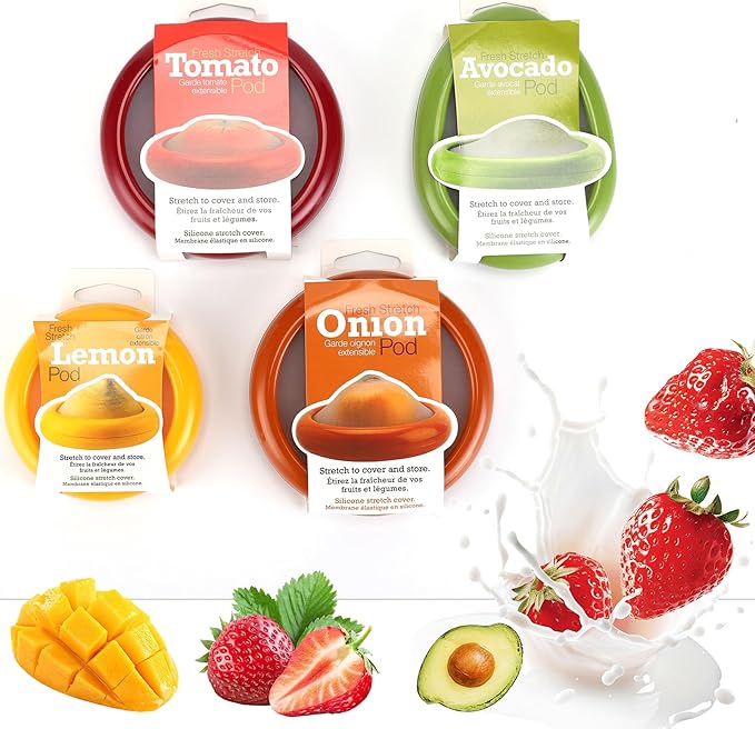 Winb Set of 4 Reusable Fruit and Veggie Savers - Ideal for Avocados, Tomatoes, Apples, Garlic, Onions, and More