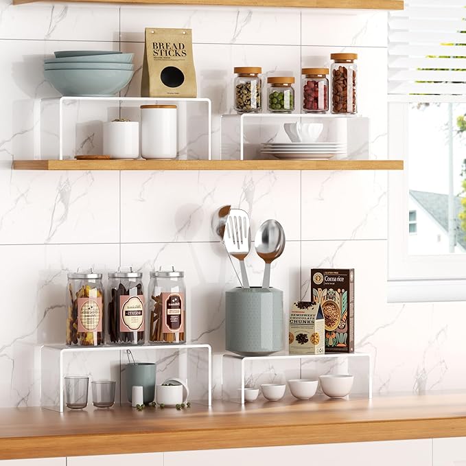 10 Pack Acrylic Spice Rack Organizer for Cabinet(10.8"~12.4"L), 5 Size Seasoning Organization with Non-Slide Silicone Pads, Clear Shelf Riser Storage Can & Cup for Kitchen Countertop, Cupboard, Pantry