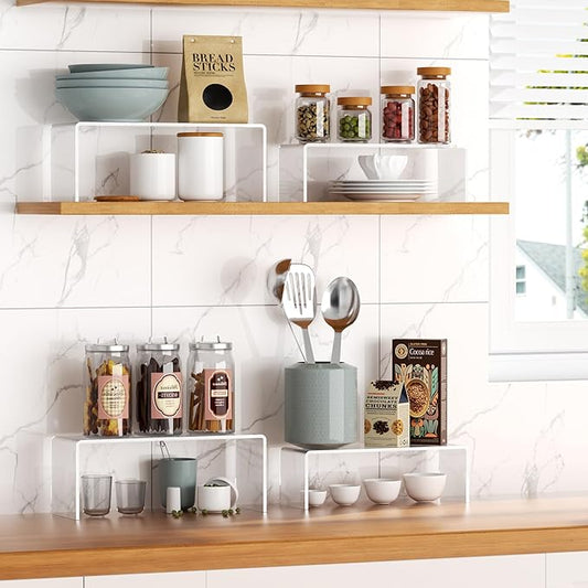 10 Pack Acrylic Spice Rack Organizer for Cabinet(10.8"~12.4"L), 5 Size Seasoning Organization with Non-Slide Silicone Pads, Clear Shelf Riser Storage Can & Cup for Kitchen Countertop, Cupboard, Pantry